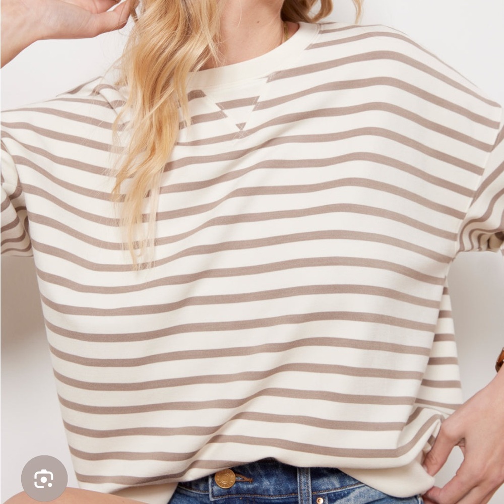 SPANX AirEssentials Cream and Brown stripped Top